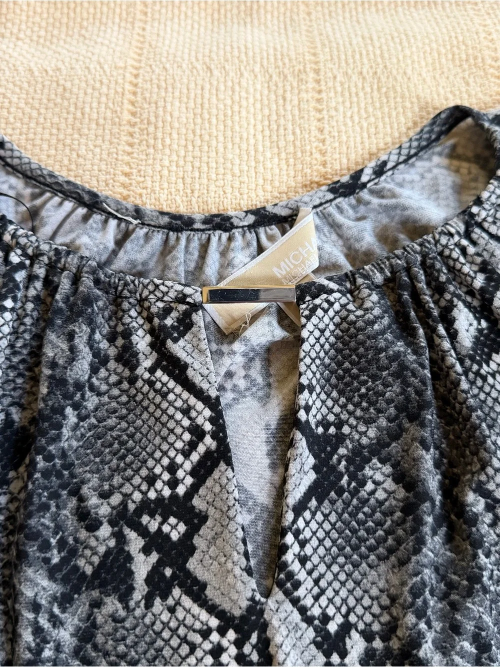 Michael Kors Black and Gray Snake-Print Top